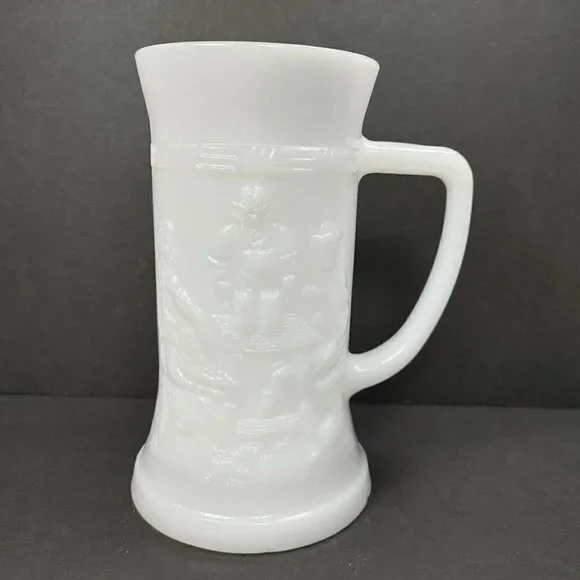 VTG Federal Milk Glass Tavern Scene Stein Drink Cup Tankard Beer Mug Working Man - Picture 1 of 10